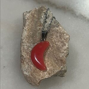 Elegant Red Cherry Quartz Crescent Pendant Necklace
